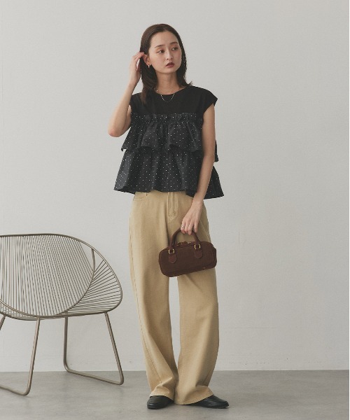 ad thie(アドティエ)の「ポルカドット ティアードフリルトップス(Tシャツ/カットソー・レディース・オフホワイト/ブラック・FREE)」の11枚目の写真