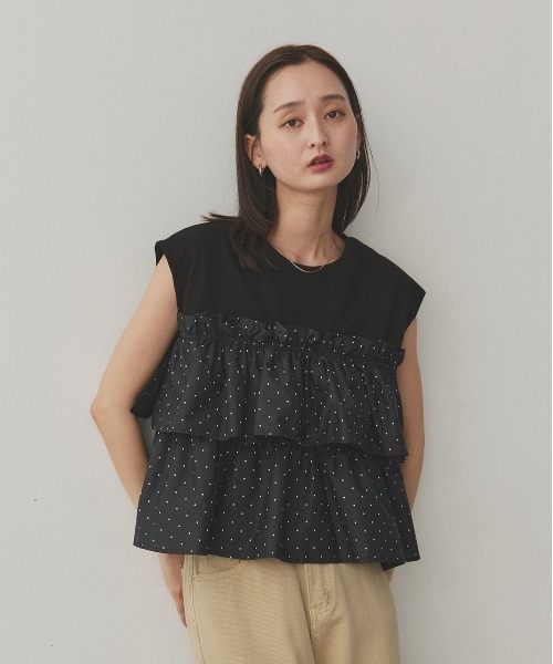 ad thie(アドティエ)の「ポルカドット ティアードフリルトップス(Tシャツ/カットソー・レディース・オフホワイト/ブラック・FREE)」の16枚目の写真