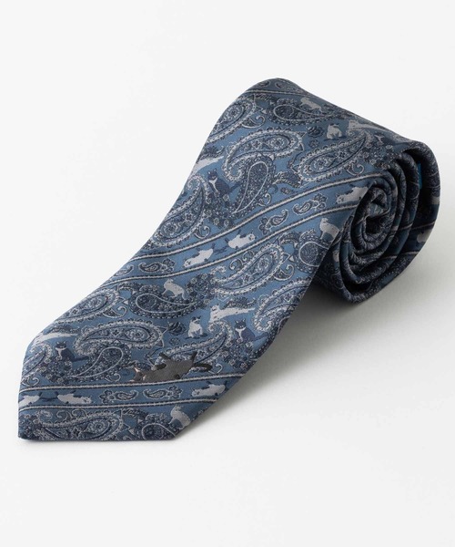 セール】猫総柄ネクタイ ワンポイント刺繍 キャット レギュラー幅