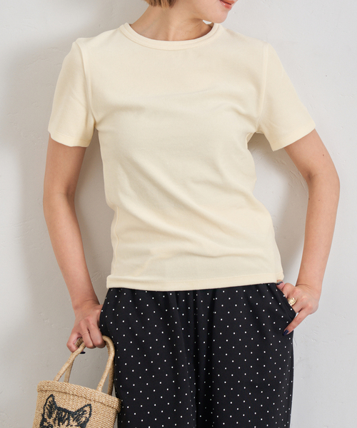 U by SPICK&SPAN(ユーバイスピックアンドスパン)の「《追加》コットンベロアTEE(Tシャツ/カットソー・レディース・イエロー/ライトグレー・FREE)」の1枚目の写真