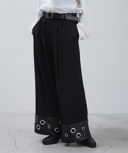 ハトメデザインワイドパンツ（スラックス）｜Ellno Loset