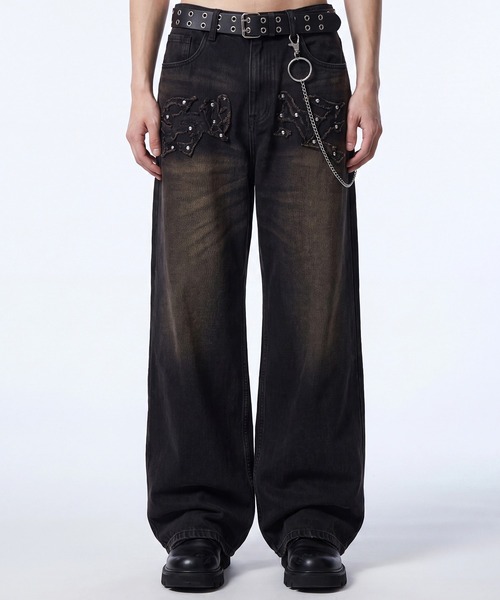 SEQUENZ(シークエンズ)の「【SEQUENZ/シークエンズ】APPLIQUE TUDS DENIM(デニムパンツ・メンズ・ブラック/ブルー/ブラウン/パープル系その他・S/M/L)」の2枚目の写真