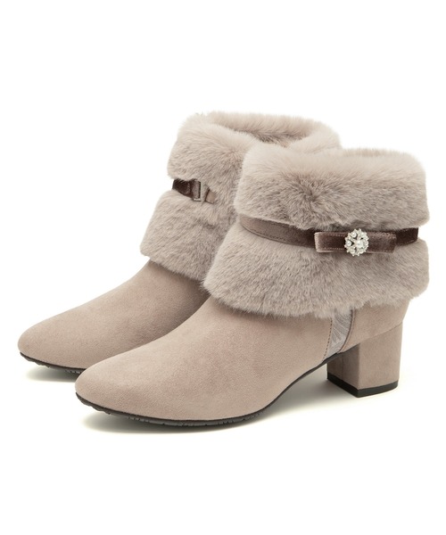 JELLY BEANS（ジェリービーンズ）の「4WAYファービジューリボンベルトショートブーツ(204-57123)JELLY BEANS(ジェリービーンズ)（ブーツ・レディース・ブラック/グレー/ブラック系・S/L/M）」の6枚目の写真