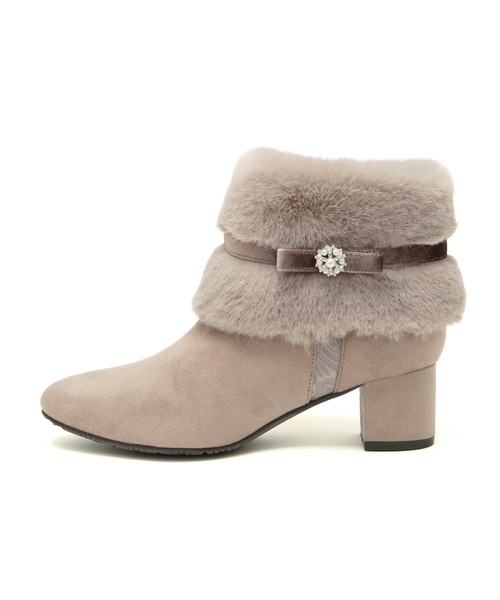 JELLY BEANS（ジェリービーンズ）の「4WAYファービジューリボンベルトショートブーツ(204-57123)JELLY BEANS(ジェリービーンズ)（ブーツ・レディース・ブラック/グレー/ブラック系・S/L/M）」の7枚目の写真