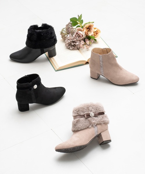 JELLY BEANS（ジェリービーンズ）の「4WAYファービジューリボンベルトショートブーツ(204-57123)JELLY BEANS(ジェリービーンズ)（ブーツ・レディース・ブラック/グレー/ブラック系・S/L/M）」の12枚目の写真