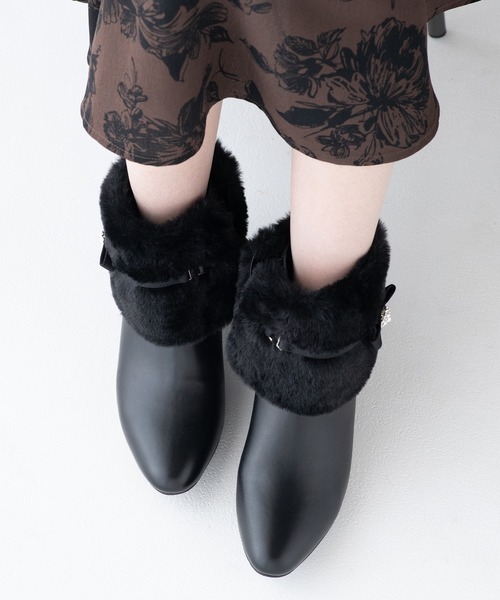 JELLY BEANS（ジェリービーンズ）の「4WAYファービジューリボンベルトショートブーツ(204-57123)JELLY BEANS(ジェリービーンズ)（ブーツ・レディース・ブラック/グレー/ブラック系・S/L/M）」の13枚目の写真