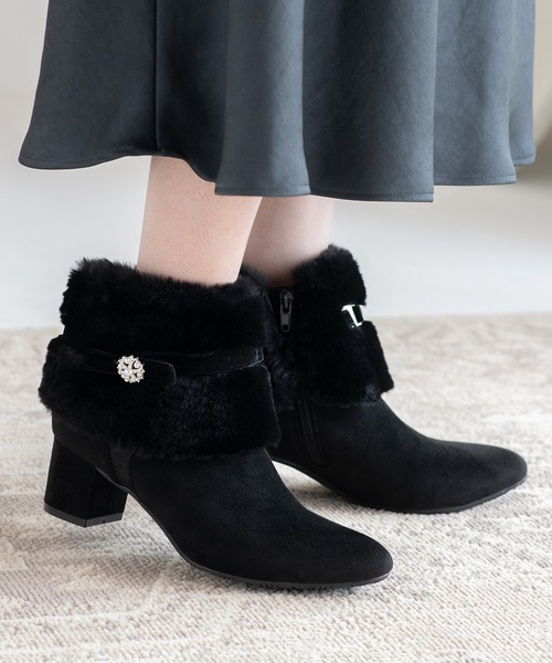 JELLY BEANS（ジェリービーンズ）の「4WAYファービジューリボンベルトショートブーツ(204-57123)JELLY BEANS(ジェリービーンズ)（ブーツ・レディース・ブラック/グレー/ブラック系・S/L/M）」の16枚目の写真