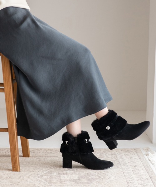 JELLY BEANS（ジェリービーンズ）の「4WAYファービジューリボンベルトショートブーツ(204-57123)JELLY BEANS(ジェリービーンズ)（ブーツ・レディース・ブラック/グレー/ブラック系・S/L/M）」の18枚目の写真