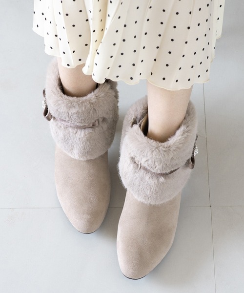 JELLY BEANS（ジェリービーンズ）の「4WAYファービジューリボンベルトショートブーツ(204-57123)JELLY BEANS(ジェリービーンズ)（ブーツ・レディース・ブラック/グレー/ブラック系・S/L/M）」の20枚目の写真