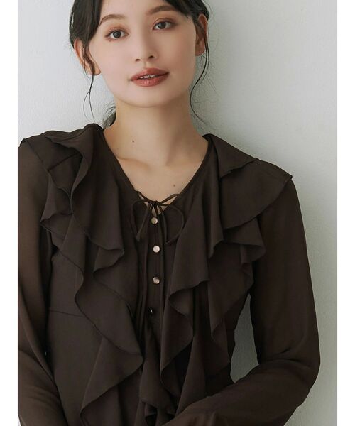 MERCURYDUO（マーキュリーデュオ）の「ラッフルフリルミニワンピース（ワンピース・レディース・ブラウン/ベビーピンク/アイボリー・MEDIUM/SMALL）」の6枚目の写真