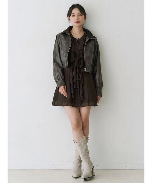 MERCURYDUO（マーキュリーデュオ）の「ラッフルフリルミニワンピース（ワンピース・レディース・ブラウン/ベビーピンク/アイボリー・MEDIUM/SMALL）」の5枚目の写真