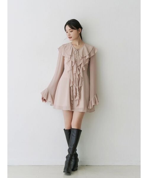MERCURYDUO（マーキュリーデュオ）の「ラッフルフリルミニワンピース（ワンピース・レディース・ブラウン/ベビーピンク/アイボリー・MEDIUM/SMALL）」の20枚目の写真