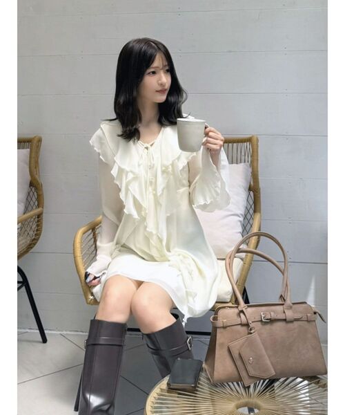 MERCURYDUO（マーキュリーデュオ）の「ラッフルフリルミニワンピース（ワンピース・レディース・ブラウン/ベビーピンク/アイボリー・MEDIUM/SMALL）」の15枚目の写真