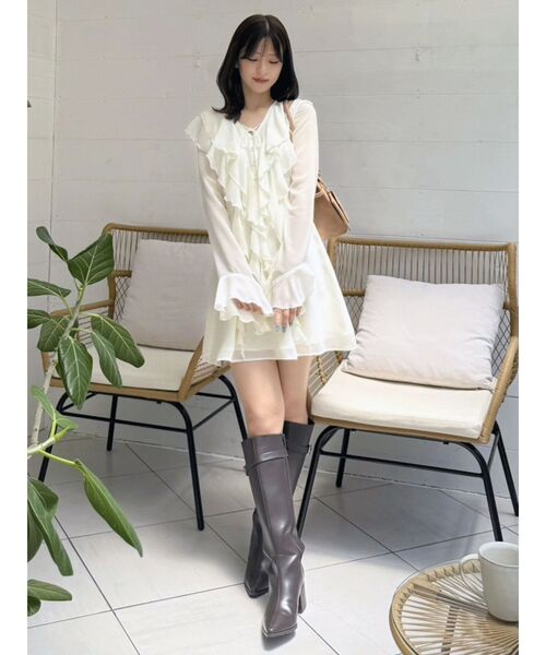 MERCURYDUO（マーキュリーデュオ）の「ラッフルフリルミニワンピース（ワンピース・レディース・ブラウン/ベビーピンク/アイボリー・MEDIUM/SMALL）」の14枚目の写真