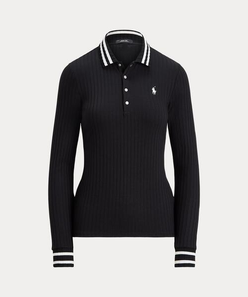 RLX GOLF（アールエルエックスゴルフ）の「スリム フィット リブニット ロングスリーブ ポロシャツ（ポロシャツ・レディース・ブラック系1・XS/S/M/L）」の2枚目の写真