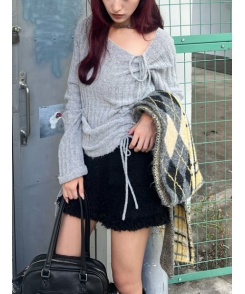 SLY（スライ）の「ARGYLE MIX JQ KNIT STALL アーガイル ミックス ジャガード ニット ストール 秋服 冬服（ストール/ショール・レディース・ブラック系その他2/ブラウン系その他2/グレー系その他2・FREE）」の18枚目の写真