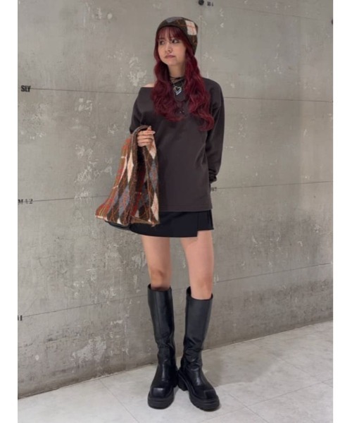 SLY（スライ）の「ARGYLE MIX JQ KNIT STALL アーガイル ミックス ジャガード ニット ストール 秋服 冬服（ストール/ショール・レディース・ブラック系その他2/ブラウン系その他2/グレー系その他2・FREE）」の22枚目の写真