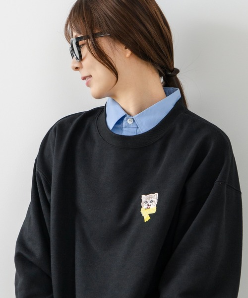fort point（フォーポイント）の「【C-FORT POINT/フォートポイント】ネコマフラー刺繍 スウェットトレーナー（スウェット・レディース・ライトグレー/チャコールグレー/ブラック・FREE）」の3枚目の写真