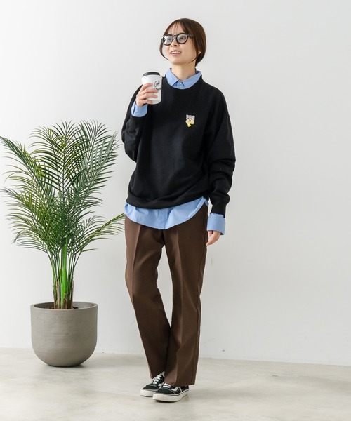 fort point（フォーポイント）の「【C-FORT POINT/フォートポイント】ネコマフラー刺繍 スウェットトレーナー（スウェット・レディース・ライトグレー/チャコールグレー/ブラック・FREE）」の5枚目の写真