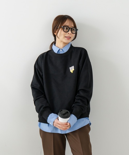 fort point（フォーポイント）の「【C-FORT POINT/フォートポイント】ネコマフラー刺繍 スウェットトレーナー（スウェット・レディース・ライトグレー/チャコールグレー/ブラック・FREE）」の6枚目の写真