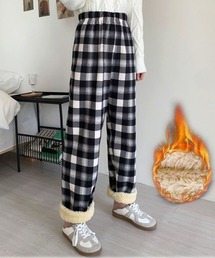 裏起毛パンツ チェック柄パンツ ワイドパンツ レディース ストレート
