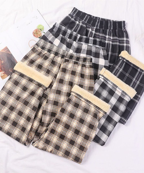 shoppinggo(ショッピングゴー)の「裏起毛パンツ チェック柄パンツ ワイドパンツ レディース ストレート(その他パンツ・レディース・ブラウン/ホワイト/キャメル/ブラック・FREE)」の14枚目の写真