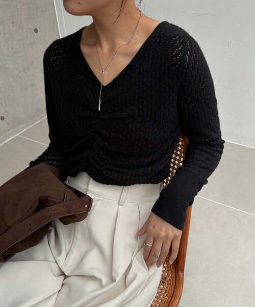 CAPRICIEUX LE'MAGE(カプリシューレマージュ)の「起毛レースプルオーバー(ニット/セーター・レディース・ブラック/オフホワイト・FREE)」の9枚目の写真