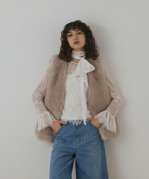 Diagram(ダイアグラム)の「フェイクフォックスファ-ベスト(その他アウター・レディース・ベージュ/グレー・36)」の16枚目の写真