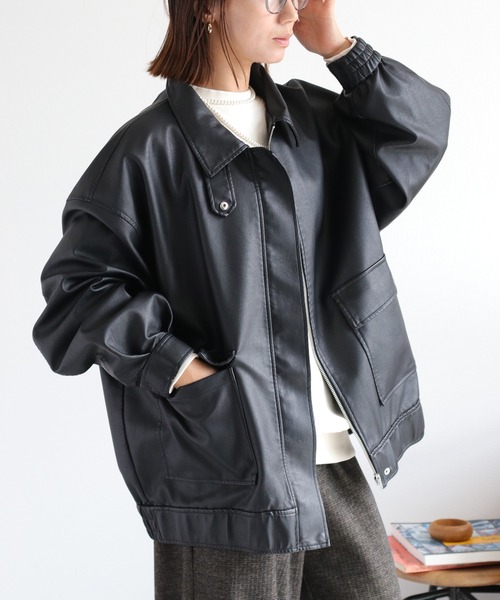 cepo（セポ）の「フェイクレザージップアップブルゾン（ブルゾン・レディース・ブラック/ブラウン・M）」の2枚目の写真