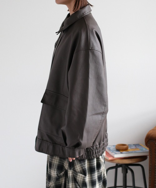 cepo（セポ）の「フェイクレザージップアップブルゾン（ブルゾン・レディース・ブラック/ブラウン・M）」の3枚目の写真