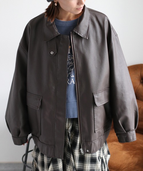 cepo（セポ）の「フェイクレザージップアップブルゾン（ブルゾン・レディース・ブラック/ブラウン・M）」の14枚目の写真