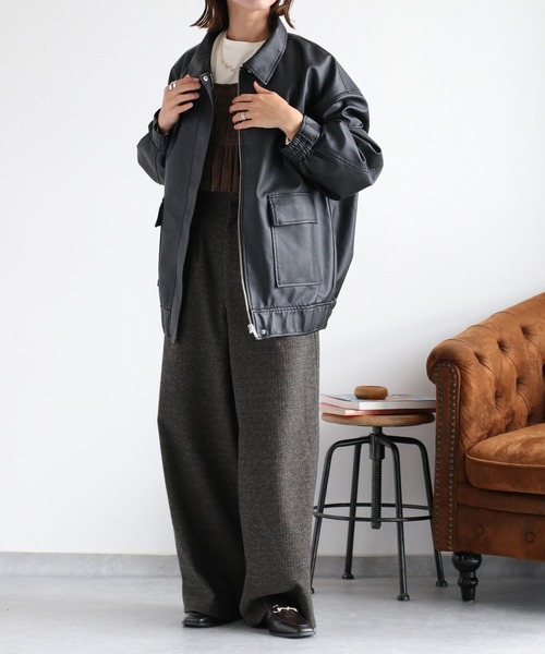 cepo（セポ）の「フェイクレザージップアップブルゾン（ブルゾン・レディース・ブラック/ブラウン・M）」の10枚目の写真