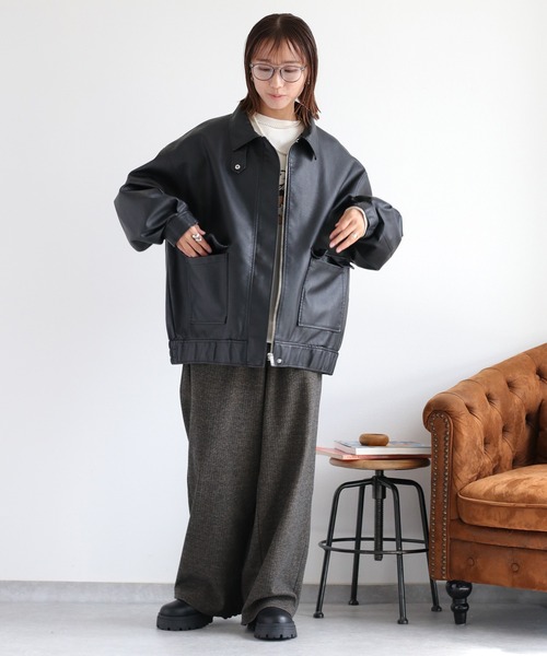 cepo（セポ）の「フェイクレザージップアップブルゾン（ブルゾン・レディース・ブラック/ブラウン・M）」の6枚目の写真