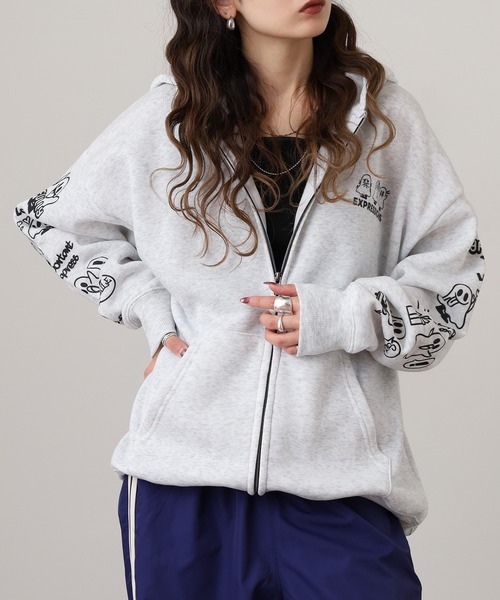 FUNALIVE（ファンアライブ）の「ワイドシルエット レトロデザイン裏起毛ZIPパーカー 韓国系（パーカー・メンズ・杢グレー/ブラック系1/ブラウン/ホワイト系1/ブラック系3/ブラック系その他/スモーキーグリーン系2/スモーキーグリーン系1/ホワイト系2/ブラック系2/ブラック系その他2/スモークピンク/ブラック系その他3/ホワイト系3/ブラック系4・LL/L/M）」の3枚目の写真