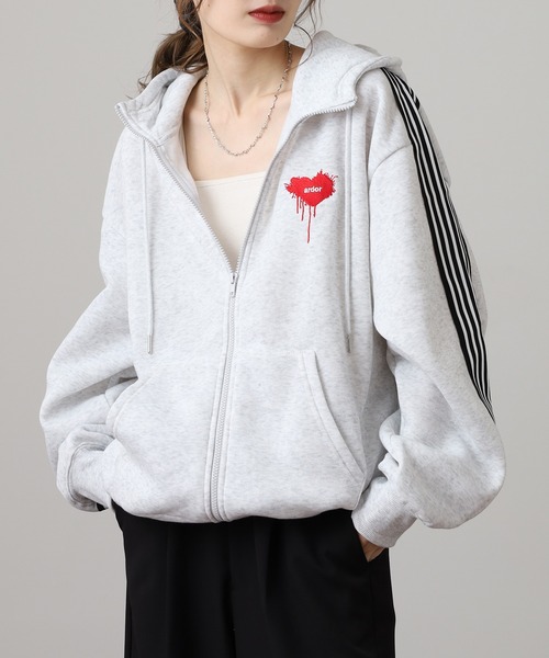 FUNALIVE（ファンアライブ）の「ワイドシルエット レトロデザイン裏起毛ZIPパーカー 韓国系（パーカー・メンズ・杢グレー/ブラック系1/ブラウン/ホワイト系1/ブラック系3/ブラック系その他/スモーキーグリーン系2/スモーキーグリーン系1/ホワイト系2/ブラック系2/ブラック系その他2/スモークピンク/ブラック系その他3/ホワイト系3/ブラック系4・LL/L/M）」の4枚目の写真