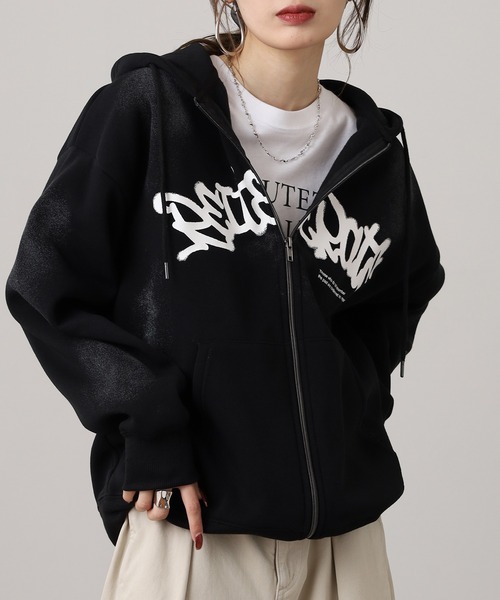 FUNALIVE（ファンアライブ）の「ワイドシルエット レトロデザイン裏起毛ZIPパーカー 韓国系（パーカー・メンズ・杢グレー/ブラック系1/ブラウン/ホワイト系1/ブラック系3/ブラック系その他/スモーキーグリーン系2/スモーキーグリーン系1/ホワイト系2/ブラック系2/ブラック系その他2/スモークピンク/ブラック系その他3/ホワイト系3/ブラック系4・LL/L/M）」の9枚目の写真