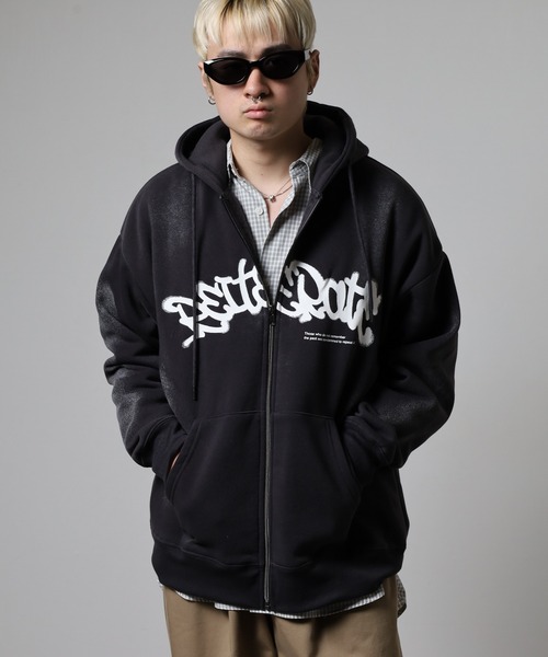 FUNALIVE（ファンアライブ）の「ワイドシルエット レトロデザイン裏起毛ZIPパーカー 韓国系（パーカー・メンズ・杢グレー/ブラック系1/ブラウン/ホワイト系1/ブラック系3/ブラック系その他/スモーキーグリーン系2/スモーキーグリーン系1/ホワイト系2/ブラック系2/ブラック系その他2/スモークピンク/ブラック系その他3/ホワイト系3/ブラック系4・LL/L/M）」の5枚目の写真