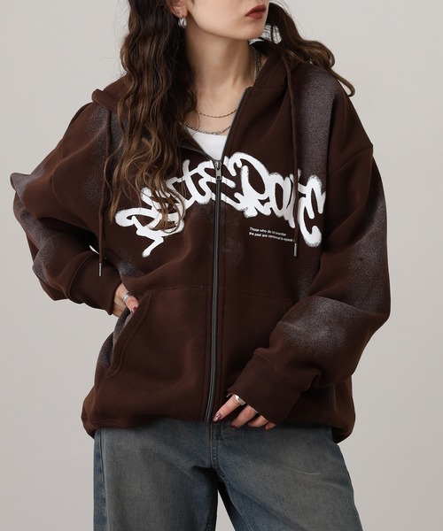 FUNALIVE（ファンアライブ）の「ワイドシルエット レトロデザイン裏起毛ZIPパーカー 韓国系（パーカー・メンズ・杢グレー/ブラック系1/ブラウン/ホワイト系1/ブラック系3/ブラック系その他/スモーキーグリーン系2/スモーキーグリーン系1/ホワイト系2/ブラック系2/ブラック系その他2/スモークピンク/ブラック系その他3/ホワイト系3/ブラック系4・LL/L/M）」の12枚目の写真