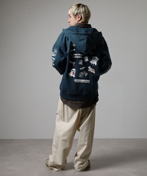 FUNALIVE（ファンアライブ）の「ワイドシルエット レトロデザイン裏起毛ZIPパーカー 韓国系（パーカー・メンズ・杢グレー/ブラック系1/ブラウン/ホワイト系1/ブラック系3/ブラック系その他/スモーキーグリーン系2/スモーキーグリーン系1/ホワイト系2/ブラック系2/ブラック系その他2/スモークピンク/ブラック系その他3/ホワイト系3/ブラック系4・LL/L/M）」の20枚目の写真