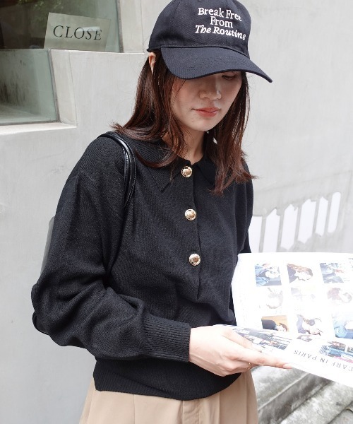 CORNERS（コーナーズ）の「金ボタンポロニット（ニット/セーター・レディース・アイボリー/ブラック/ライトベージュ/ブラウン/グレー・M）」の2枚目の写真