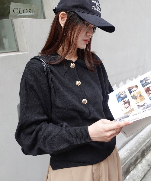 CORNERS（コーナーズ）の「金ボタンポロニット（ニット/セーター・レディース・アイボリー/ブラック/ライトベージュ/ブラウン/グレー・M）」の15枚目の写真