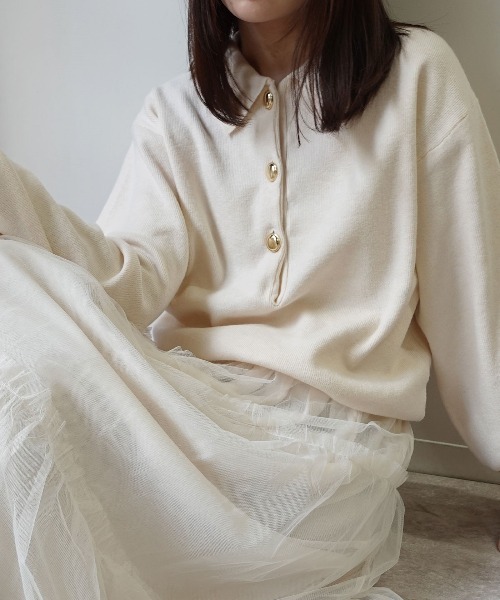 CORNERS（コーナーズ）の「金ボタンポロニット（ニット/セーター・レディース・アイボリー/ブラック/ライトベージュ/ブラウン/グレー・M）」の10枚目の写真