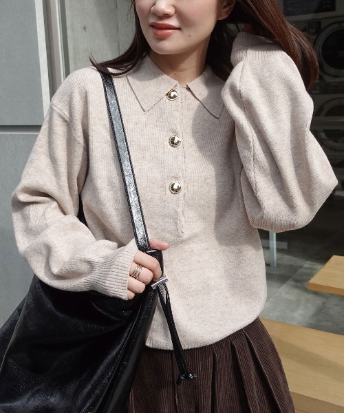 CORNERS（コーナーズ）の「金ボタンポロニット（ニット/セーター・レディース・アイボリー/ブラック/ライトベージュ/ブラウン/グレー・M）」の17枚目の写真