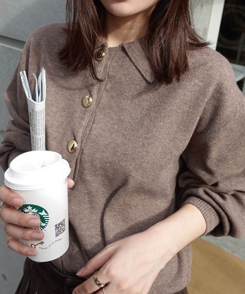 CORNERS（コーナーズ）の「金ボタンポロニット（ニット/セーター・レディース・アイボリー/ブラック/ライトベージュ/ブラウン/グレー・M）」の18枚目の写真