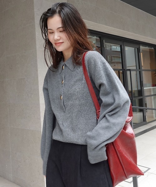 CORNERS(コーナーズ)の「金ボタンポロニット(ニット/セーター・レディース・アイボリー/ブラック/ライトベージュ/ブラウン/グレー・M)」の15枚目の写真