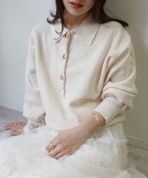 CORNERS(コーナーズ)の「金ボタンポロニット(ニット/セーター・レディース・アイボリー/ブラック/ライトベージュ/ブラウン/グレー・M)」の16枚目の写真
