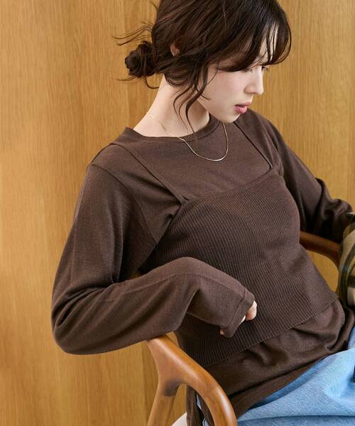 le.coeur blanc(ルクールブラン)の「《手洗い可能》ニットプルオーバー×ビスチェセット(ニット/セーター・レディース・ブラック/チャコールグレー/ブラウン・38)」の3枚目の写真