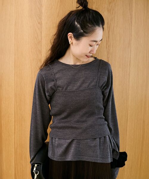 le.coeur blanc(ルクールブラン)の「《手洗い可能》ニットプルオーバー×ビスチェセット(ニット/セーター・レディース・ブラック/チャコールグレー/ブラウン・38)」の1枚目の写真