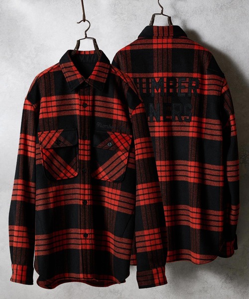 NUMBER (N)INE（ナンバーナイン）の「W/T LARGE PLAID MELTON BACK FELT LOGO CPO SHIRT / ウール ブレンド チェック バックフェルト ロゴ CPO シャツ（シャツ/ブラウス・メンズ・ホワイト/ブラウン/ダークオレンジ・2/3/4）」の3枚目の写真
