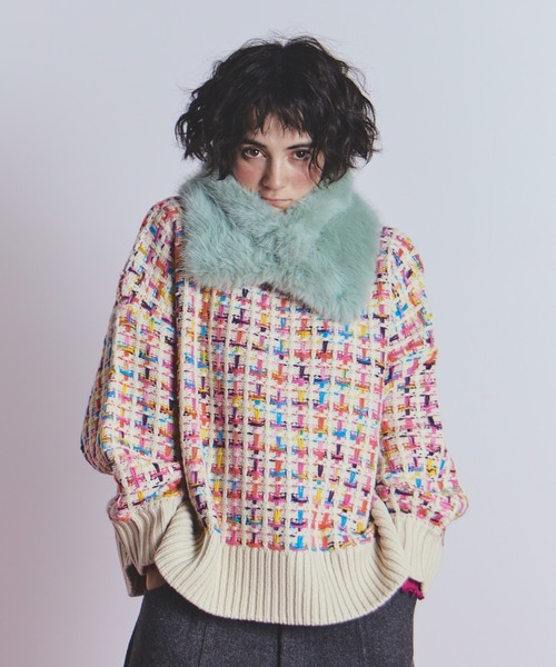 manana suerte（マニャーナスエルテ）の「マルチカラーツイードニット（ニット/セーター・レディース・アイボリー/ブラック・FREE）」の2枚目の写真